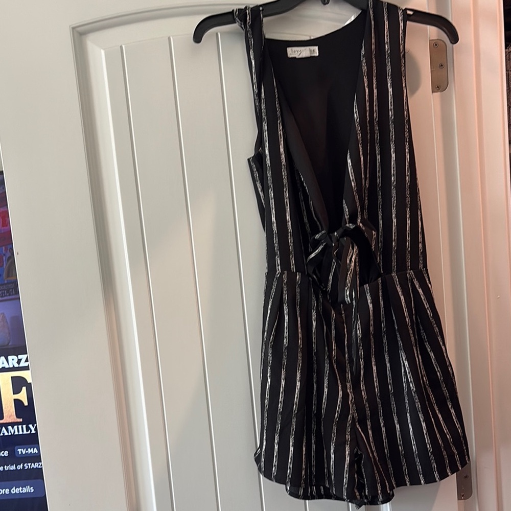 Love Riche Black and White Striped Playsuit